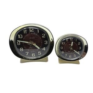 Set Westbend Big Ben & Baby Ben Classic Keywound Alarm Clock Black Face -Works